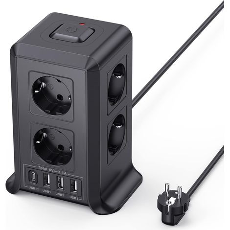 Steckdosenleiste Mit Schalter, Steckdosenleiste Mit 8 Steckdosen Und 4 Usb (3 Usb-a Und 1 Usb-c Max. 5 V/3,4 A, Überspannungs- Und Überspannungsschutz, 2 M Kabel Für Zuhause Und Büro