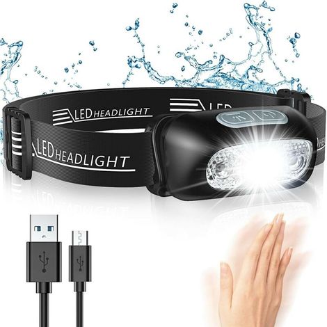 Stirnlampe, Leistungsstarke Led Mit Bewegungssensor, Ipx4 Wasserdicht, 4 Beleuchtungsmodi, Wiederaufladbar Über Usb