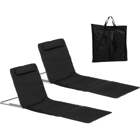 Strandliegestuhl, Liegestuhl, Gartenliegestuhl, Klappbar, Verstellbare Rückenlehne, Seitentasche, 48 Cm X 134 Cm X 33-43 Cm, Schwarz