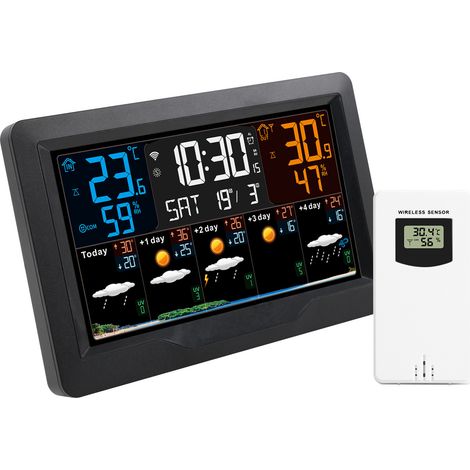 Sunxury – Sw403 Wetterstation Mit Wlan – Farbbildschirm – Innen-/außentemperaturmessung – 3 Kabellose Sensoren – Temperaturbereich -10°c Bis 50°c