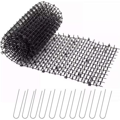 Tonchean Abwehrmittel Für Insekten Und Tiere, Anti-katzen-gartenmatte Mit Spikes 200281,8 Cm Mit 10 Metallpfählen, Schwarz