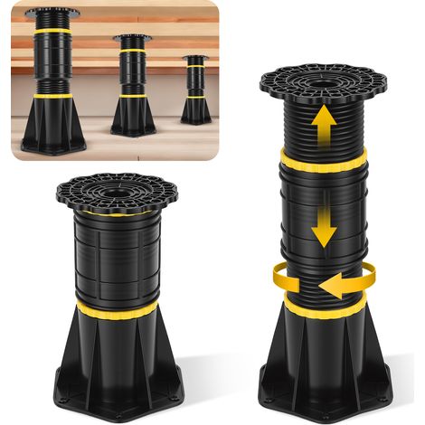 Tonysa Set Mit 2 Höhenverstellbaren Bettstützbeinen, 21,5–33 Cm, Schwarzer Kunststoff, Für Lattenrost, Verstärkungsteile