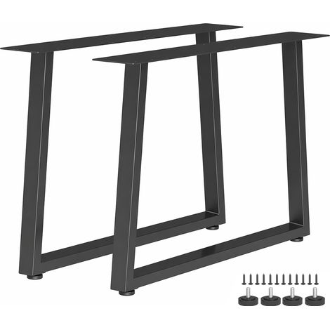 Tischbeine Aus Stahl, 60 X 43 Cm, Set Mit 2 Trapezförmigen Schreibtischbeinen Mit Verstellbaren Gleitern Und Schrauben, Schwarz