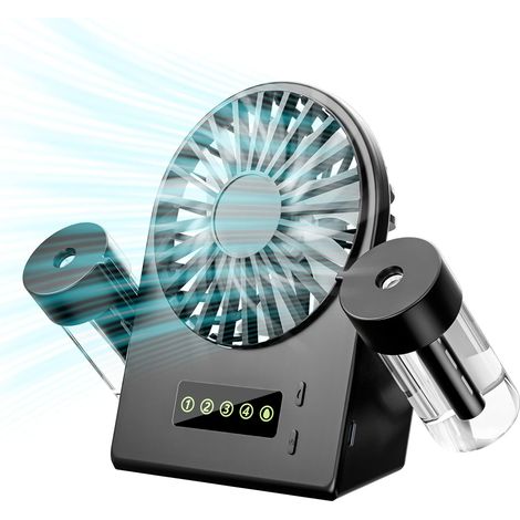 Tischventilator Mit 4 Geschwindigkeiten Und 2 Sprühbefeuchtern, Tragbarer Ventilator Mit Einstellbarer Windgeschwindigkeit, Leiser Ventilator Mit Led-anzeige Für Zuhause, Büro, Schwarz