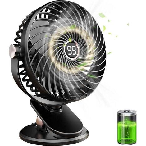 Tischventilator, Mini-leiser Usb-ventilator Mit Lcd-display, Kleiner Tragbarer Wiederaufladbarer Ventilator, 5 Geschwindigkeiten, 720° Drehung, Clip-ventilator Für Büro, Zuhause Und Camping