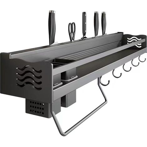 Tonchean – Wandmontiertes Gewürzregal Ohne Bohren – 6 Abnehmbare Haken – Maße 14 X 40 Cm – Optimierte Aufbewahrung Für Die Küche