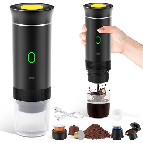 Tragbare 3-in-1-kaffeemaschine, Wiederaufladbare Tragbare Reisekaffeemaschine, 12-v-kaffeemaschine Für Kapseln, Gemahlenen Kaffee, Für Camping, Reisen, Büro, Auto, Zuhause, Schwarz