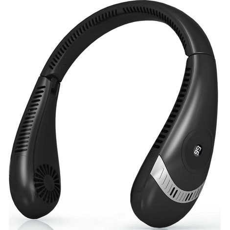 Tragbarer, Wiederaufladbarer Nackenventilator, 4000 Mah, 360° Flügellose Kühlung, 3 Geschwindigkeiten, Leistungsstarker Luftstrom Für Zuhause, Büro, Reisen, Sport, Golf Und Camping, Schwarz