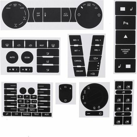 Tuserxln – Knopf-reparatur-aufkleber-set Für Vw Touareg 2004–2009 – Mattschwarze Farbe – 8 Kontrollknopf-aufkleber – Ndash2009