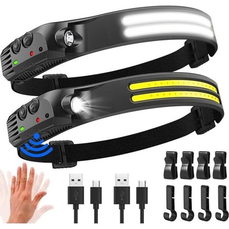 Ultrastarke Led-stirnlampe, 2000 Lumen, 230°-beleuchtung, Usb-aufladbare Stirnlampe, Bewegungssensor, Ipx5 Wasserdicht, Gewicht 0,14 Lbs, Leicht, Zum Angeln, Camping, Radfahren
