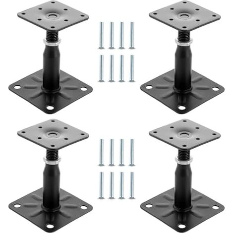Union – Set Mit 4 Pfostenhalterungen, Höhenverstellbar Von 100 Bis 150 Mm – Verzinkt Für Hartholz – Schraubbefestigung – Maße 75 X 95 Mm