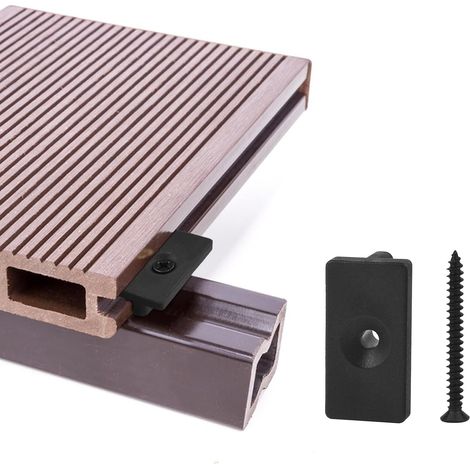 Verbund-terrassendielen-clips, 100 Stück – 6 Mm Versteckte Befestigungselemente/kunststoff-terrassendielen-befestigungselemente, Brettbefestigungsclip Mit Schwarzen Schrauben (100 Stück, Verbund-terra