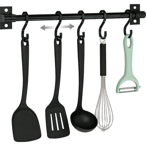 Wandmontierter Küchenutensilienhalter, 30 Cm, Bohrfreier Utensilienhalter Mit 5 Verstellbaren Haken, Utensilienstange, Wandhänge-hakenstange Für Badezimmer, Garage