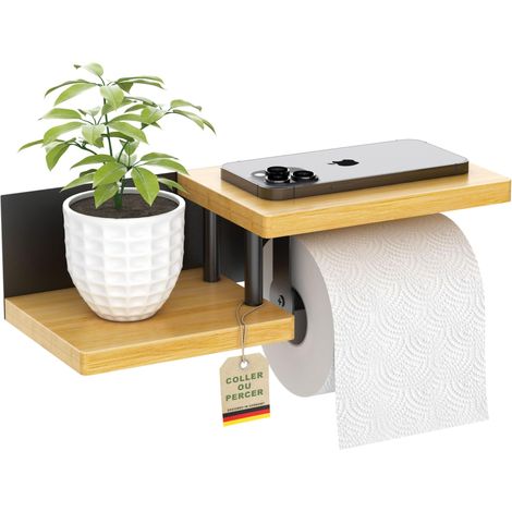 Wandmontierter Toilettenpapierhalter Aus Bambusholz. Hochwertiger Toilettenpapierhalter Mit Ablagen. Toilettenpapierrollenhalter