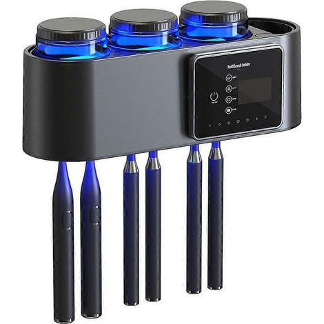 Wandmontierter Zahnbürstenhalter Mit Integriertem Sterilisator, Bohrfreier Befestigung Und Intelligentem Organizer Mit 6 Fächern.