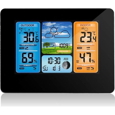 Wetterstation Mit Außensensor, Thermometer, Hygrometer, Innen- Und Außen-funkwetterstation °c/°f, Datum, Wochenende, Mondphasen