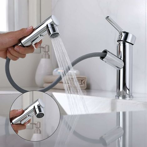 Ymyny Badezimmer-wasserhahn Mit Herausziehbarer Brause – Waschbecken-wasserhahn Mit Drei Ausläufen – Praktischer Gurgel-wasserhahn, Chrom