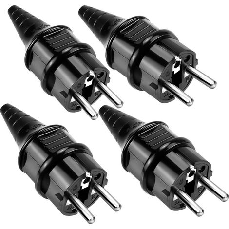 Ymyny Ersatzstecker Standard-steckdosen, Ip44 Wasserdichte Steckdosen, Schwarz, 4 X Gummi-erdungskontakt-elektrostecker (250 V/16 A)