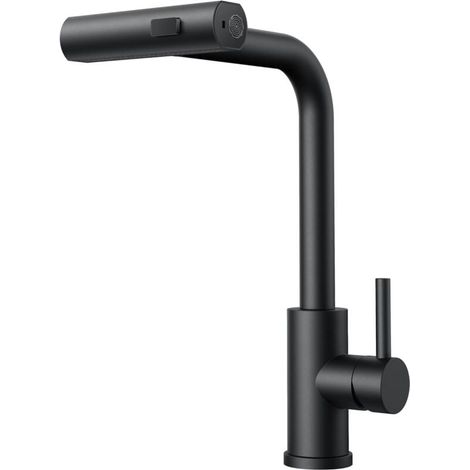 Ymyny Schwarzer Wasserfall-küchenarmatur, 360° Drehbare Küchenmischbatterie Mit Brause, Hochdruck-edelstahl Mit Einzelhebel Und 3 Brausemodi