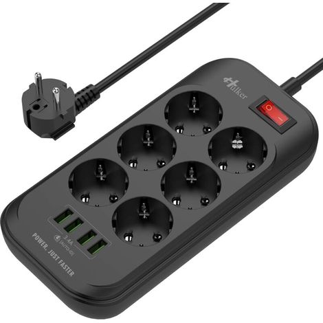 Ymyny Usb-steckdosenleiste Mit 6 Steckdosen, 4 Usb-anschlüssen, Überspannungsschutz, Elektrische Steckdosenleiste Mit 2 M Kabel, Eu-stecker