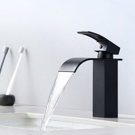 Ymyny Wasserfall-waschtischarmatur, Schwarz, Moderner Einhebel-badezimmer-wasserhahn Für Aufsatzwaschbecken, Wasserhähne, Geeignet Für Einbauwaschbecken