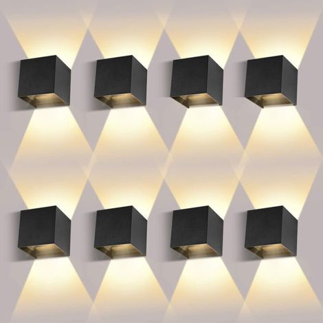 [french Days]８ Pack Innen-/außenwandleuchte, 12 W, 3000 K, Außenwandleuchten, Verstellbarer Abstrahlwinkel, Schwarze Außenwandleuchte, Wasserdicht Ip65 [energieklasse F]