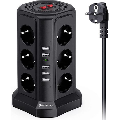 Überspannungsschutz-steckdosenleiste, Elektrische Steckdosenleiste – Elektrische Steckdosenleiste Mit 5 Usb-anschlüssen Und 12 Steckdosen, 3 Schalter – Schwarze Farbe.