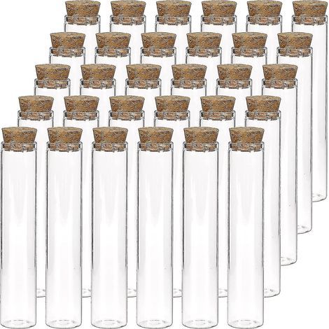 30 Stück 25 Ml Glas-reagenzgläser, 20 X 100 Mm Transparente Flachröhrchen Mit Korkstopfen Für Wissenschaftliche Experimente, Badesalz Und Süßigkeiten