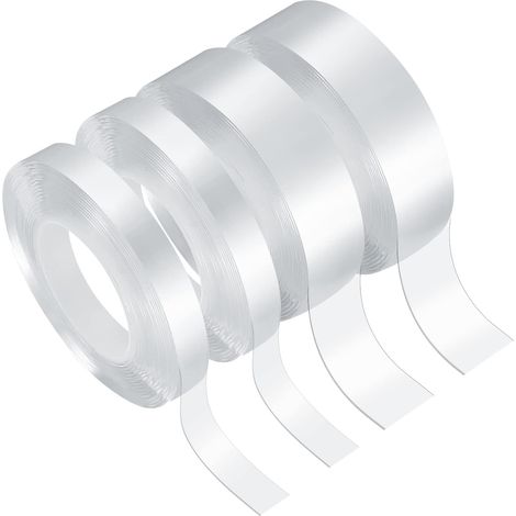 4 Rollen Extra Starkes, Transparentes Doppelseitiges Klebeband, Leistungsstarkes, Wiederverwendbares Klebeband, Spurlos, Waschbar Und Abnehmbar Für Teppich, Fotorahmen, Küche – 1 Cm X 3 M/2 Cm X 3 M