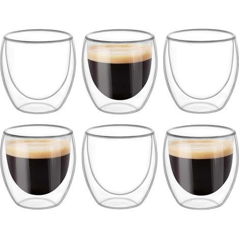 6er-pack Doppelwandige Tassen, Gläser Und Becher, Transparente Doppelwandige Kaffeetassen, Doppelwandige Tassen, Cappuccino-, Latte- Und Isolierbecher (80 Ml)