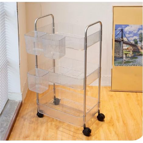 Acryl-organizer-aufbewahrungsregal, Transparenter Acryl-wagen, Kosmetik-aufbewahrungswagen, Toilettenartikel-organizer, Nachttisch, 3 Etagen