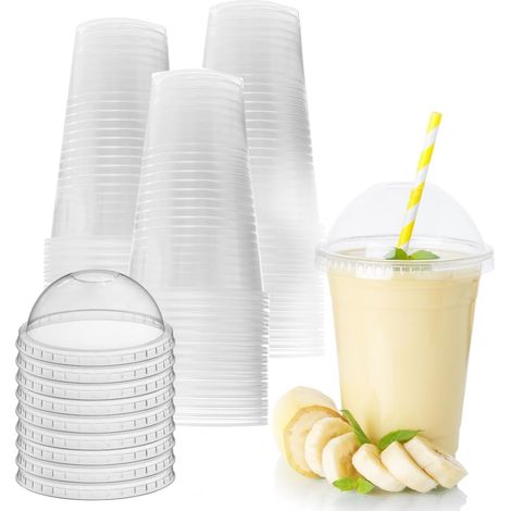 Basetbl – 100 Stück 450 Ml Pet-kunststoffbecher Mit Luftdichten Deckeln – Unzerbrechlich Und Transparent – ​​für Eiskaffee Und Smoothies