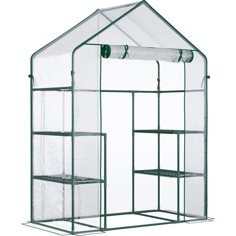 Gewächshaus Mit Direktem Zugang, Tomatengewächshaus, Frühbeet Mit 6 Regalen, Transparenter Stahl Und Pvc-kunststoff, 142 X 73 X 195 Cm