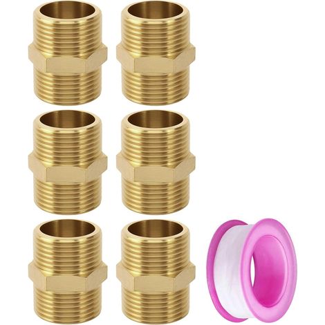 6 Stück Doppel-3/4'' (ø 25 Mm) Messing, Doppelter Sechskantnippel 3/4", Robuster Messing-gewindeanschluss Für Heizungs- Und Trinkwasserinstallation