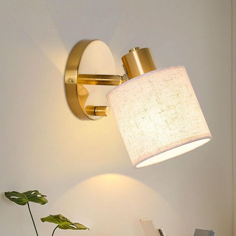 Dimmbare Wandleuchte Für Den Innenbereich Mit Schalter, Goldene Wandlampe Mit Beigem Leinenschirm, Drehbare E27-nachttisch-wandlampe Für Schlafzimmer Und Wohnzimmer [energieklasse G]