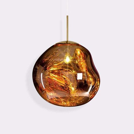 Groofoo – Hängelampe Aus Goldenem Glas – Moderner E27-kronleuchter – Sphärisches Spiegeldesign – Verstellbare Länge 100 Cm – Für Küchen Und Bars
