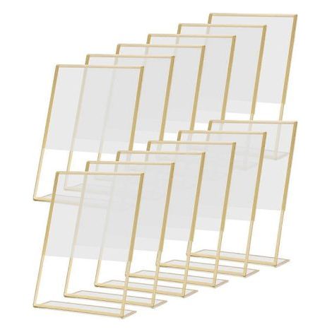 Set Mit 12 Vertikalen Acryl-schilderhaltern Mit Goldenem Rahmen, 10 X 15 Cm