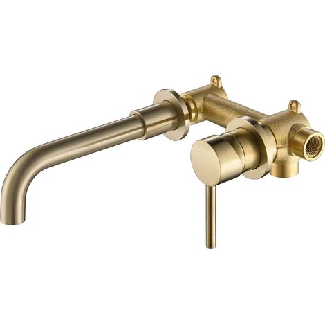 Wandmontierter Spültischmischer Aus Goldmessing – 360°-drehung – Abnehmbarer Luftsprudler – 30 % Wassereinsparung – Integrierte Installation