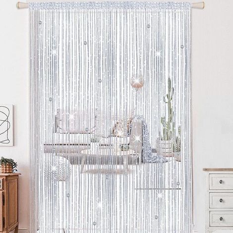 1 X Silberner Perlenvorhang, 100 X 200 Cm, Kristallperlenvorhang, Türvorhang, Heimdekoration, Garnvorhang, Raumteilervorhang