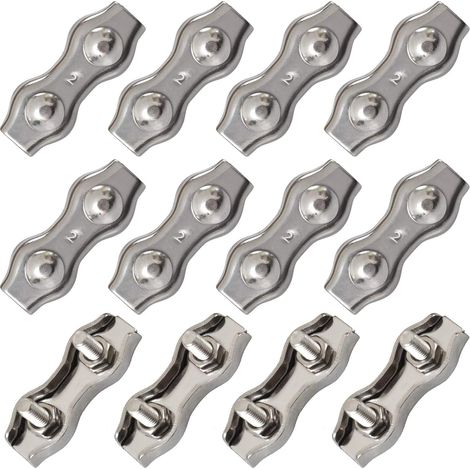 12 Stück Duplex-edelstahlklemmen Doppelte Edelstahl-kabelklemmen Seilverbinder Duplex-kabelklemmenklemme M2-kabelklemme Für 1,5-mm-drahtseilkabel Silber Groofoo