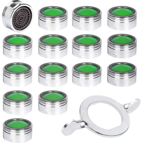 15-teiliger Wasserhahnbelüfter, M24-wasserhahnbelüfter Aus Edelstahl Mit Abs-filter, Wasserspar-jet-breeze-düse + 15 Dichtungen Und 1 Silberner Schraubenschlüssel