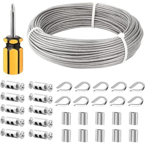 3 Mm / 50 M Edelstahlkabel Mit 304-beschichtung, Edelstahldraht Mit M3-kabelbindern, M3-hülsen, Stahlösen, Kit Mit 3 Mm Drahtkabel Für Wäscheleine, Bodyguard, Außenaufhängung