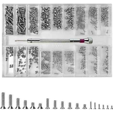 500-teiliges Micro-tiny-reparaturschrauben-set, 18 Größen, Mikro-schraubendreher Mit Schraubendreher, Edelstahl-schraubenreparatur Für Uhren, Sonnenbrillen, Brillen, Silber