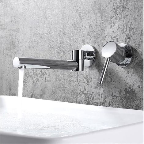 Einbau-waschtischarmatur, 180° Schwenkbarer Auslauf, Wandmontage, Badezimmerarmatur, Messing, Wandmontage, Badezimmerarmatur, Badewannenarmaturen Mit Kalt- Und Warmwasser (silber)