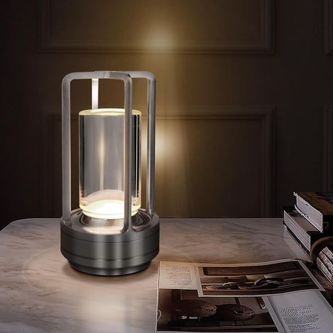 Groofoo 3 Farben Kabellose Wiederaufladbare Led-schreibtischlampe Mit Touch-steuerung – Dekorative Tragbare Nachttischlampe Für Schlafzimmer, Wohnzimmer Und Büro (silber)