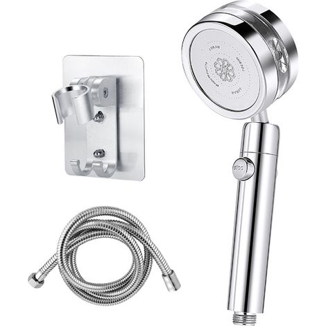 Groofoo Silberner Turbo-duschkopf Mit 1,5 M Schlauch Und Wandbrausehalterung, Ein-knopf-schalter, Abnehmbarer Und Leicht Zu Reinigender Duschkopf