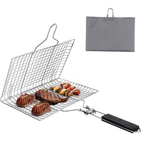 Grillkorb Aus Edelstahl, Barbecue-grillkorb, Faltbarer Fischkorb Aus Edelstahl Mit Abnehmbarem Griff Für Fisch, Steak, Garnelen