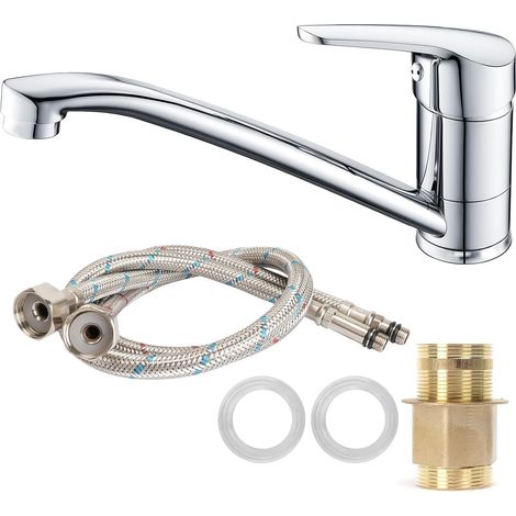Küchenarmatur Aus Messing, 360° Drehbar, Küchenarmatur, Kalt- Und Warmwasser, Küchenspüle, Mischbatterie Mit Drehgelenk Für Die Küche, Leises Wassersparen, Silber