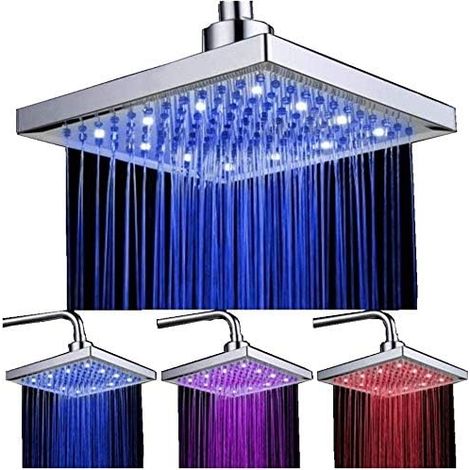Led-duschkopf, 20,3 Cm Große Quadratische Temperaturregelung, 3 Farbwechsel, Abs-chrom-finish, 12 Stück Led-duschkopf Für Badezimmer
