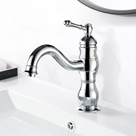 Retro-waschtischarmatur Aus Chrom, Um 360° Drehbarer Badezimmer-wasserhahn Mit Kalt- Und Warmwasser Verfügbar, Einhebel-waschtischmischer Aus Messing